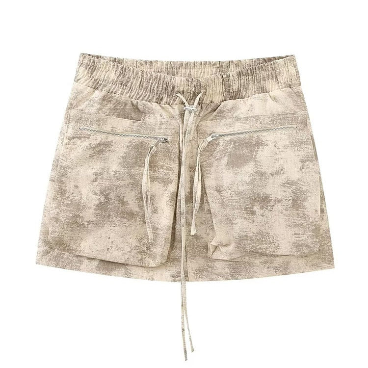 Women Spring Pilot Jackets Skirt Sets Fashion Print Long Sleeved Short Coats Pockets Elastic Waist Mini Skirts Outwear