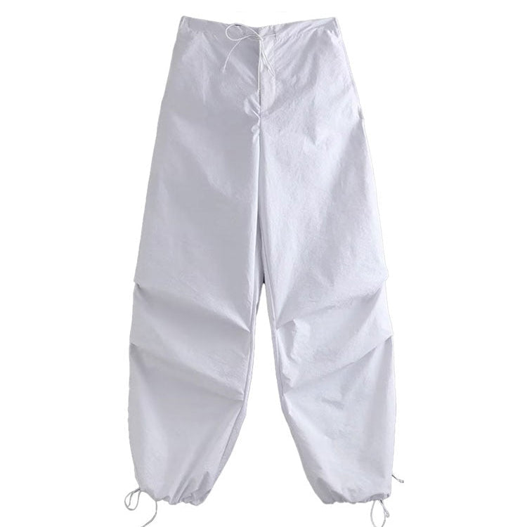 TRAF Women Fashion Side Pockets Pleats Knee Jogging Pants Vintage High Elastic Waist With Drawstring Female Trousers Mujer