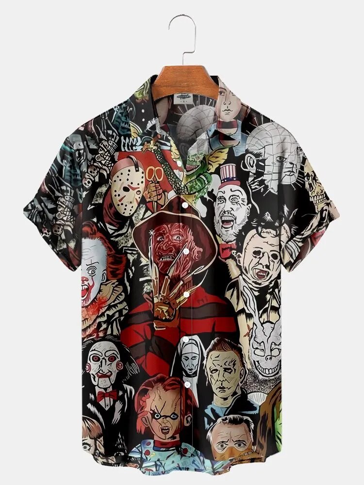 Summer New Men's Shirt 3D Printed Horror Pattern Hawaiian Fashion Designer Men's Horror Shirts Movie Print 3XL Tops