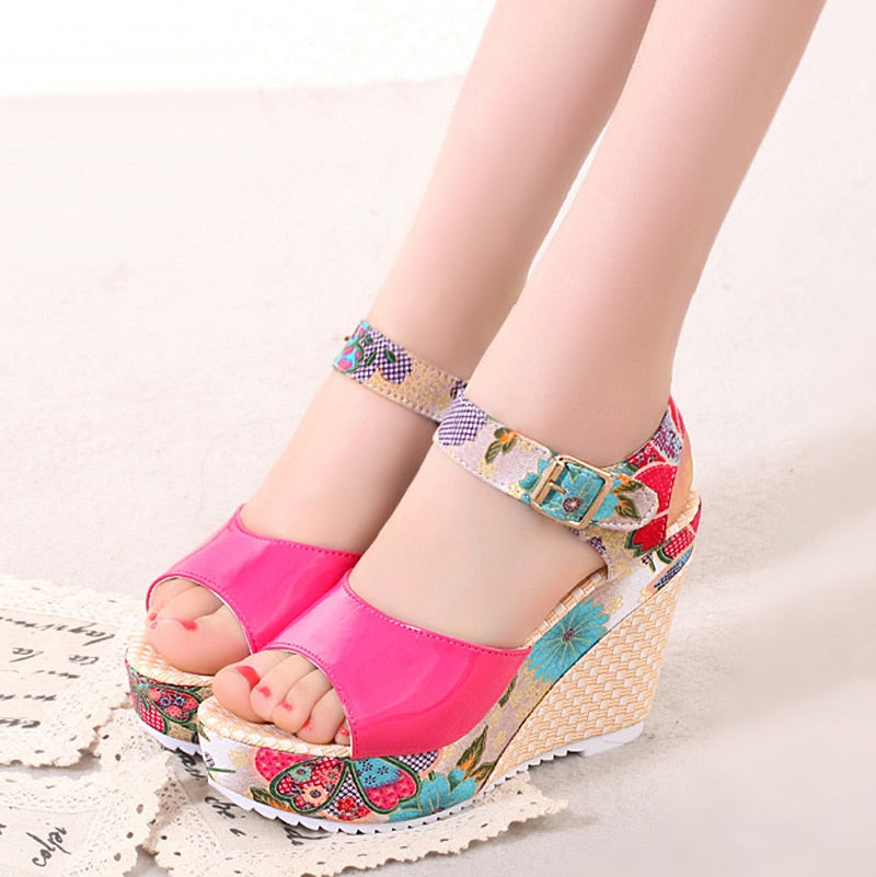 Women Sandals Summer Platform Wedges Casual Shoes Woman Floral Super High Heels Open Toe Slides Slippers Sandalias Zapatos Mujer