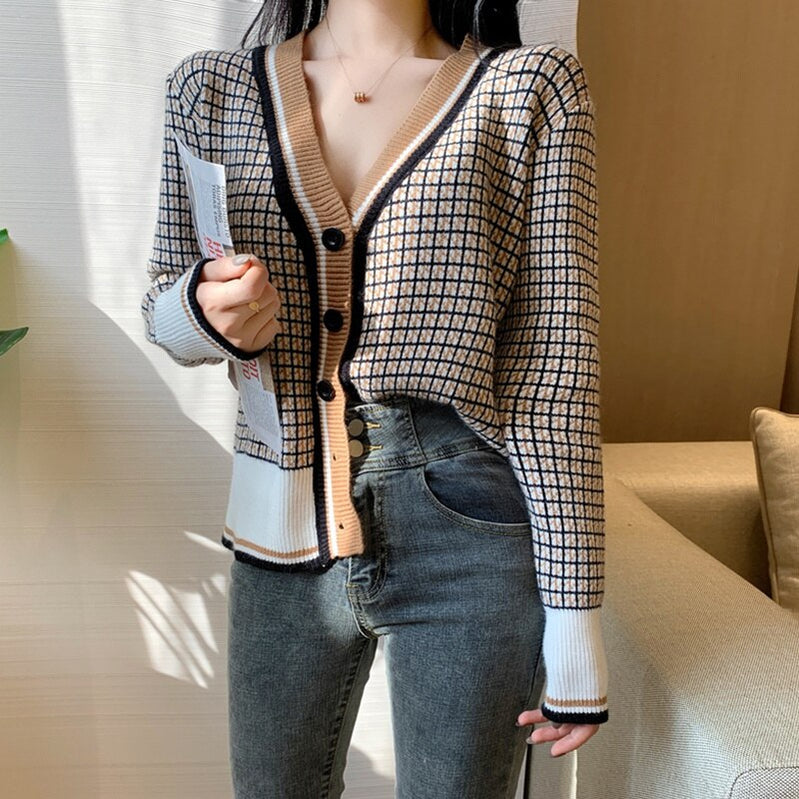 Autumn Winter Women Sweet Cartoon Print Knit Short Cardigan Long Sleeve Casual Warm Loose Sweater