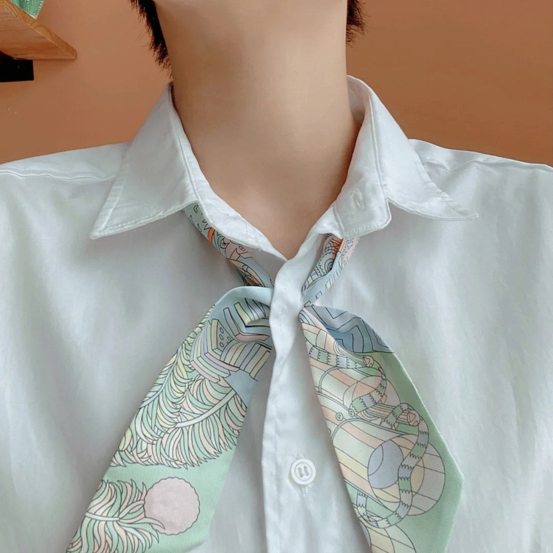 Mulberry silk silk tie bag long silk scarf star internet celebrity same style suit scarf streamer headband