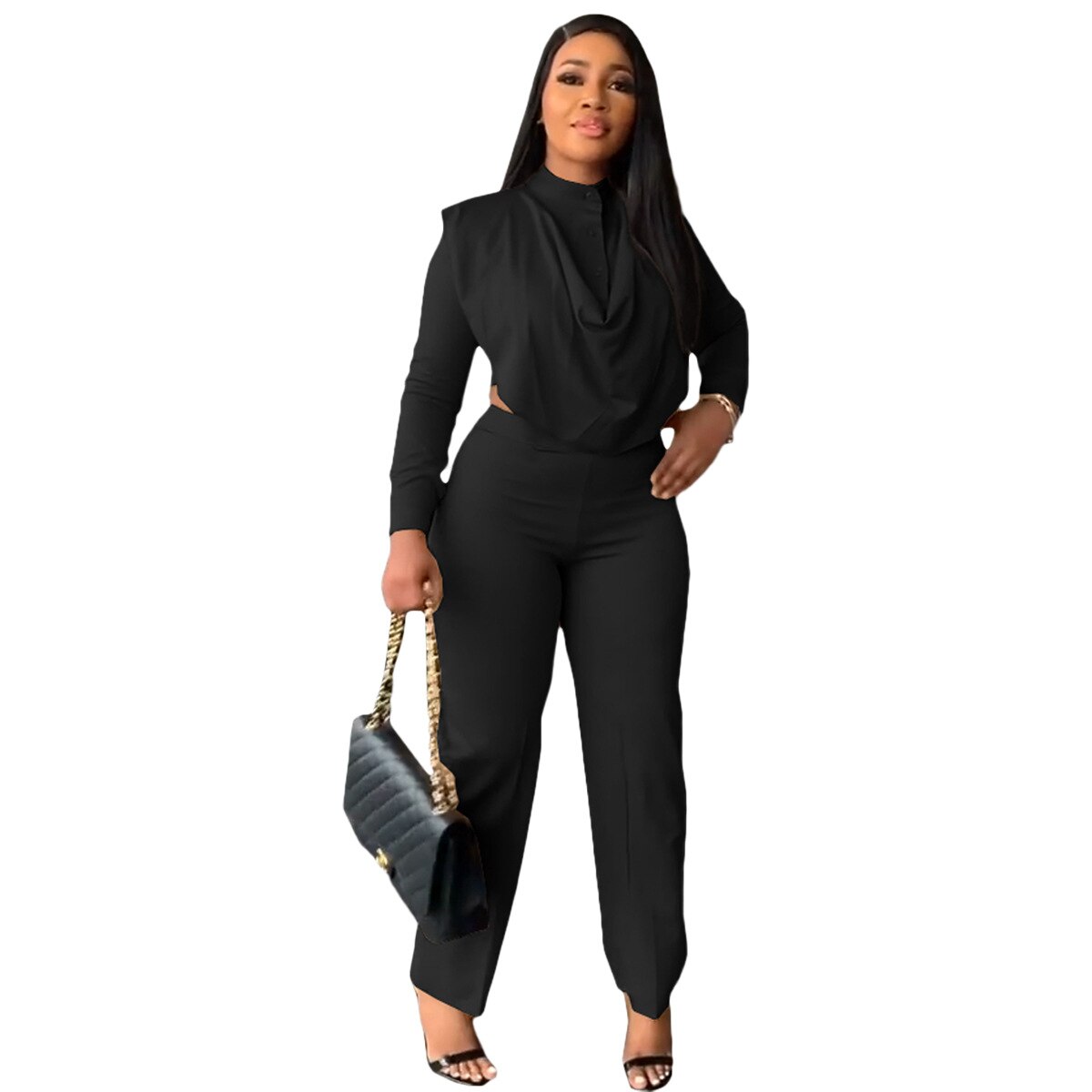 Elegant Fall Two Piece Sets Women Outfits Crop Top Office Lady Suits Plus Size Clothing 2 Piece Loungewear for Women Black
