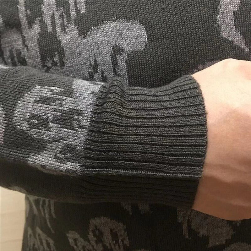 Halloween Adult Unisex Men and Women Crew Neck Cute Vintage Knit Ghost Pattern Ugly Halloween Sweater