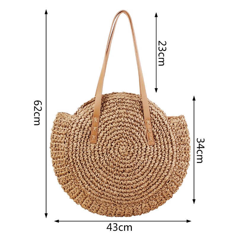 Round Straw Bags for Women Rattan Bag Handmade Woven Beach CrossBody Bag Female Message Handbag Totes