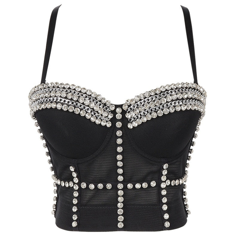 Women Tank Tops Luxury Sequined Rhinestone Pearl Wedding Push Up Bra Woman Clothes Camis Stage Ladies Crop Top Corset y2k Blusas
