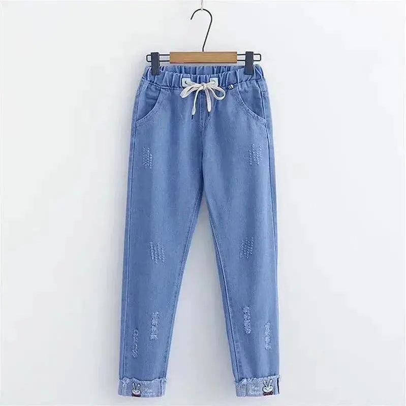 Women's Korean Preppy Style Student 3 Piece Clothing Set Spring Fall Girls Casual Bow Shirt Knit Vest Denim Pants Outfits