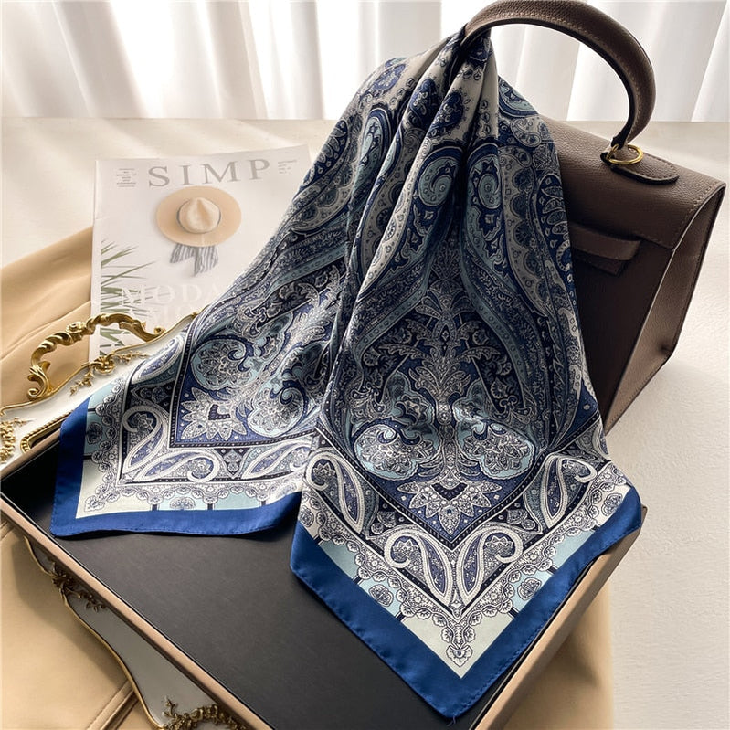 Fashion Wraps Satin Hijab Luxury Square Scarf for Women Hair Bands Ribbon Headband Silk Shawl Neckerchief Female Bandana FJ672-3