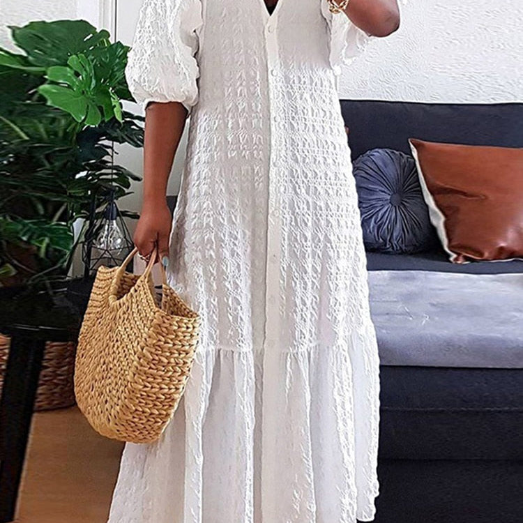 Plus Size 5XL VONDA Women Shirt Dress 2023 Summer Sexy V Neck Buttons Half Sleeve Long Maxi Vestidos Bohemian Elegant Party Robe