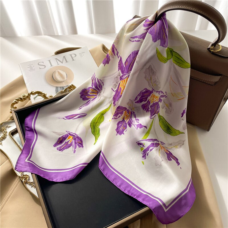 Luxury Print Satin Silk Square Scarf for Women Shawl Hijab Neckerchief Female Hair Ribbon Headband Fashion Wrap Bandana New