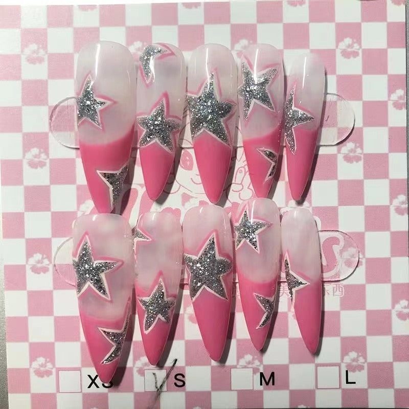 New Diy Hello Kitty Spice Girls Y2k Punk Finished Customized Sparkling Diamond Handmade Press on Nail Tips Detachable Manicure