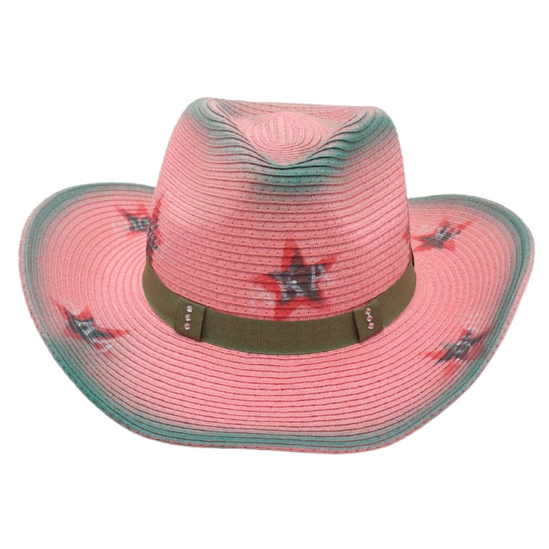 Cowboy hat fashion hollow handmade cowboy straw hat men&#39;s summer outdoor travel beach hat unisex solid color western cowboy hat 19 M55-58cm