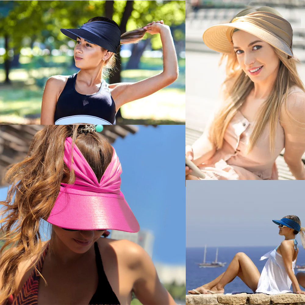 Aettechgd New Women's Summer Hat Outdoor UV Protection Sun Visor Hat Empty Top Hat Travel Seaside Beach Hat Sunscreen