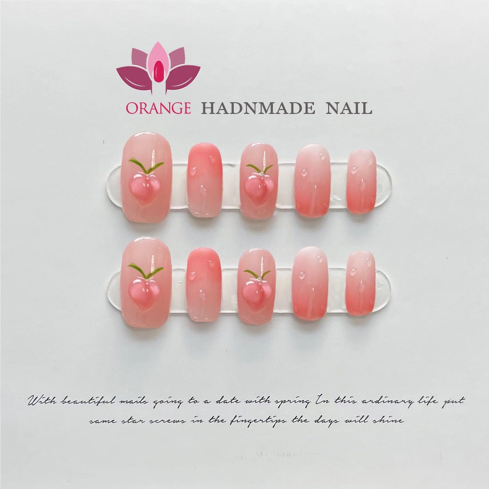 Handmade Pink Fake Nail Press On With Glue Cute Korean Designed Full Cover Winter Manicuree Wearable Nail Art XS S M L Size Nail Spain