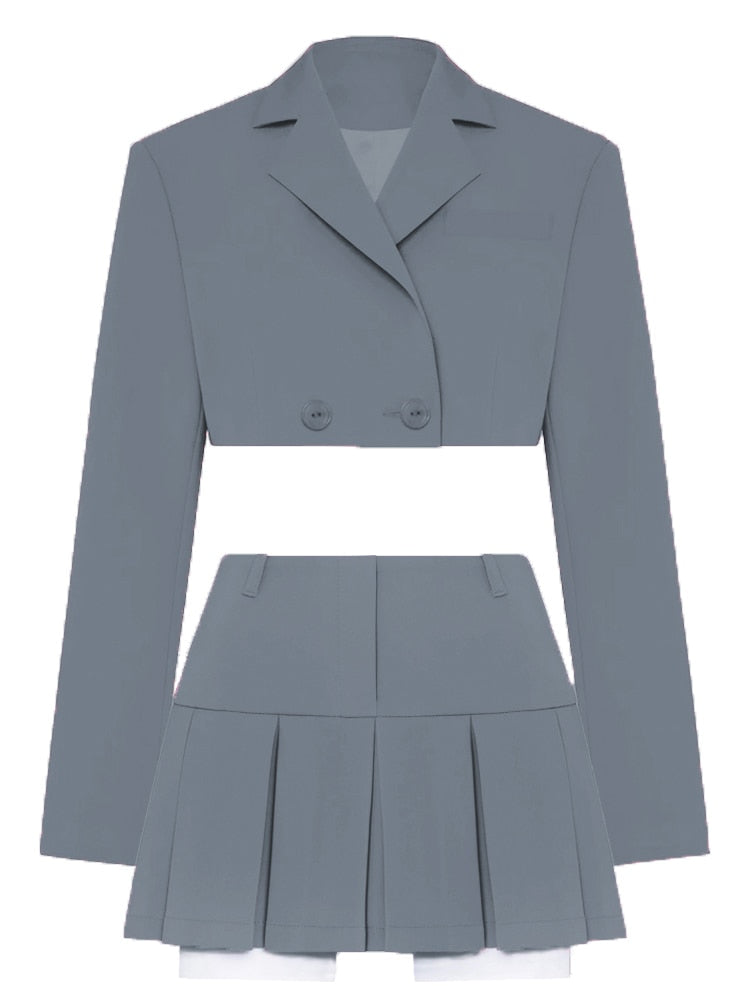 Casual Two Piece Sets Women's Fall Outfits New Black Matching Sets With Skirt And Blazer Cropped Top Suit For Women Grey Suit