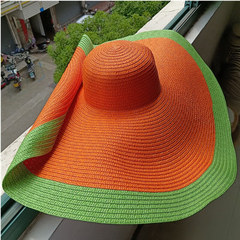 Rainbow striped big brim anti-ultraviolet sunshade sun hat beach sun hat with wire edge can be folded arbitrarily 6 M 56-58cm