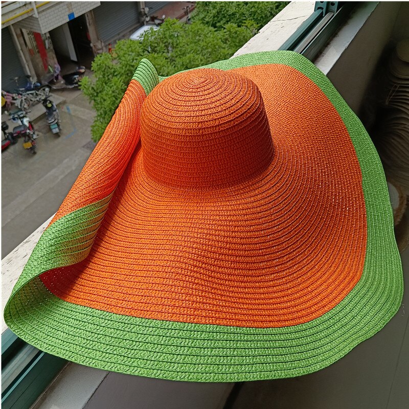 Rainbow striped big brim anti-ultraviolet sunshade sun hat beach sun hat with wire edge can be folded arbitrarily 6 M 56-58cm