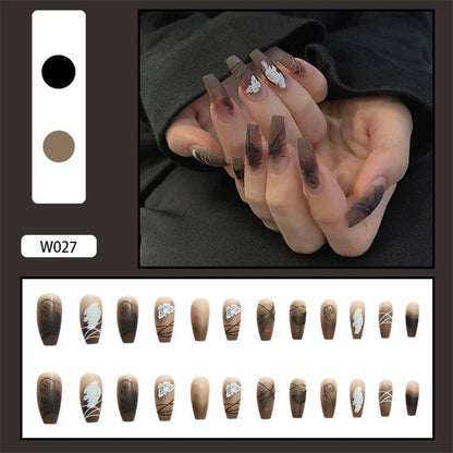 24Pcs/Box White French Fake Nails Press on Long XL Length Rhinestone Design False Nails Full Cover Acrylic Nail Tips