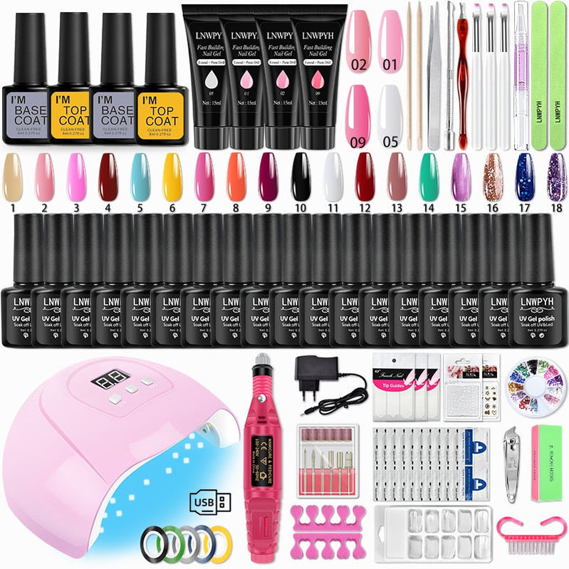 Varnish Nail Set Acrylic Nail Kit For Nail Extensions Gel Nail Polish Set With UV Nail Lamp Electric Nail Drill Manicure Tools