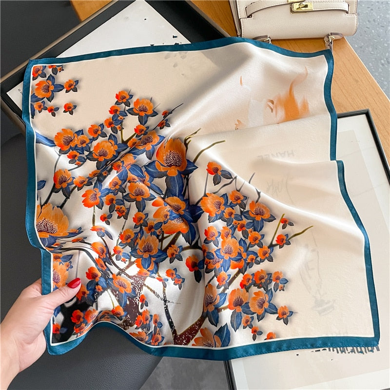 Classice 100% Silk Square Scarf Women Print Stripe Hair Band Wrist Foulard England Style Neckerchief Bandana Echarpe