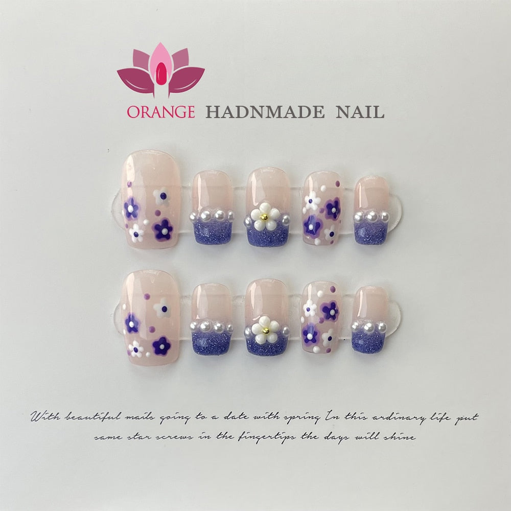 Presse on Nail Tips Full Cover With Designed Flower Deco Handwork Wearable Ballerina Artificial Korean Nail Art Spain