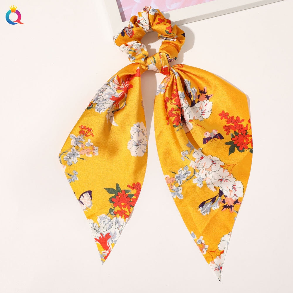 Fashion Print Chiffon Long Ribbon Scrunchies Women Girls Ponytail Scarf Elastic Hair Bands Ties Hair Accessories Wholesale 61