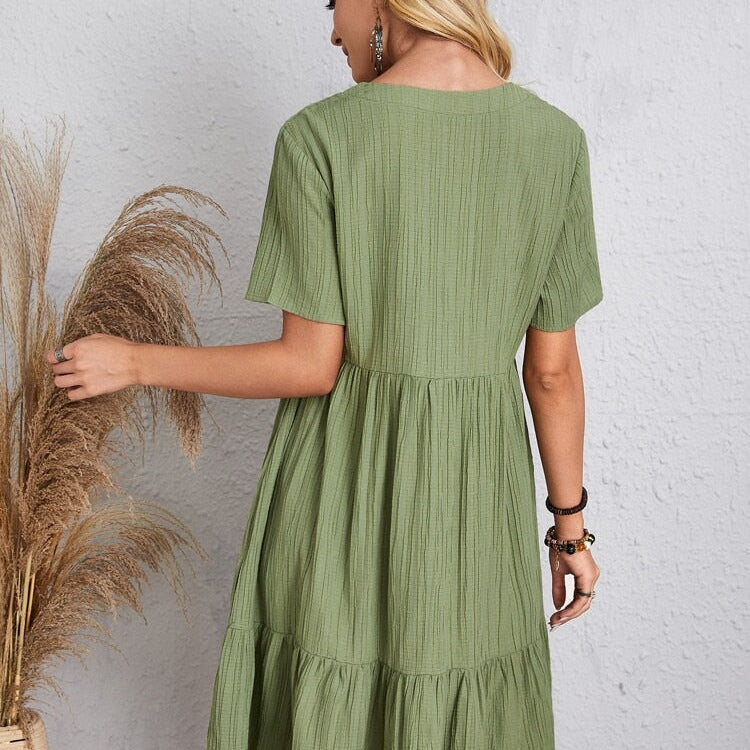 Summer Knee Length Dresses for Women 2023 New-In One-Piece Loose Casual Short Sleeve Dress Vintage Chic Maxi Midi Dress Outfits