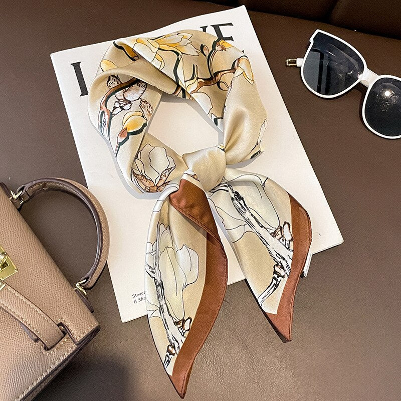 Fashion Hair Scarf for Women Headband Ribbon Satin Silk Square Scarves Lady Wrist Wrap Shawls Design Bandana Foulard W-195-1 70x70