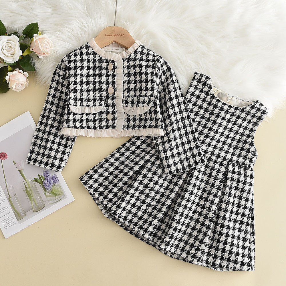 Leader Fashion Kids Girls Princess 2pcs Clothes Set Autumn Winter Children Coat Outwear+Skirts Vintage Outfits Suit 2-12Y AX2392black