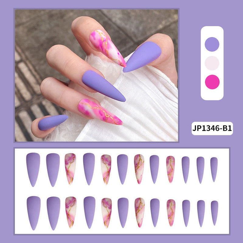 Sea Wave Carp Japanese Style Doodle False Nails Detachable Nude Pink Long Coffin Fake Nails with Glue Full Cover Press on Nails MT585JP1346B1