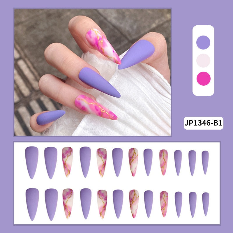 Sea Wave Carp Japanese Style Doodle False Nails Detachable Nude Pink Long Coffin Fake Nails with Glue Full Cover Press on Nails MT585JP1346B1