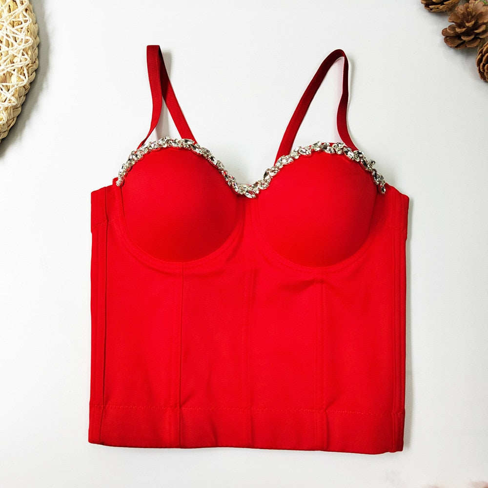 New Women Sexy Fashion Crop Top Diamond Flower Strapless Vest Bustier Bra Night Club Party Tank Top Female HR026703