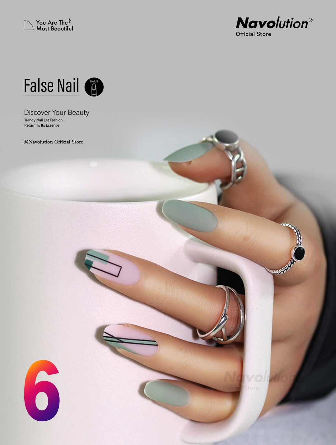 Navolution 24Pcs/Set DIY Manicure Wearable Fake Nails press on Detachable Finished Fingernails Ballet Square Head Almond Short 6