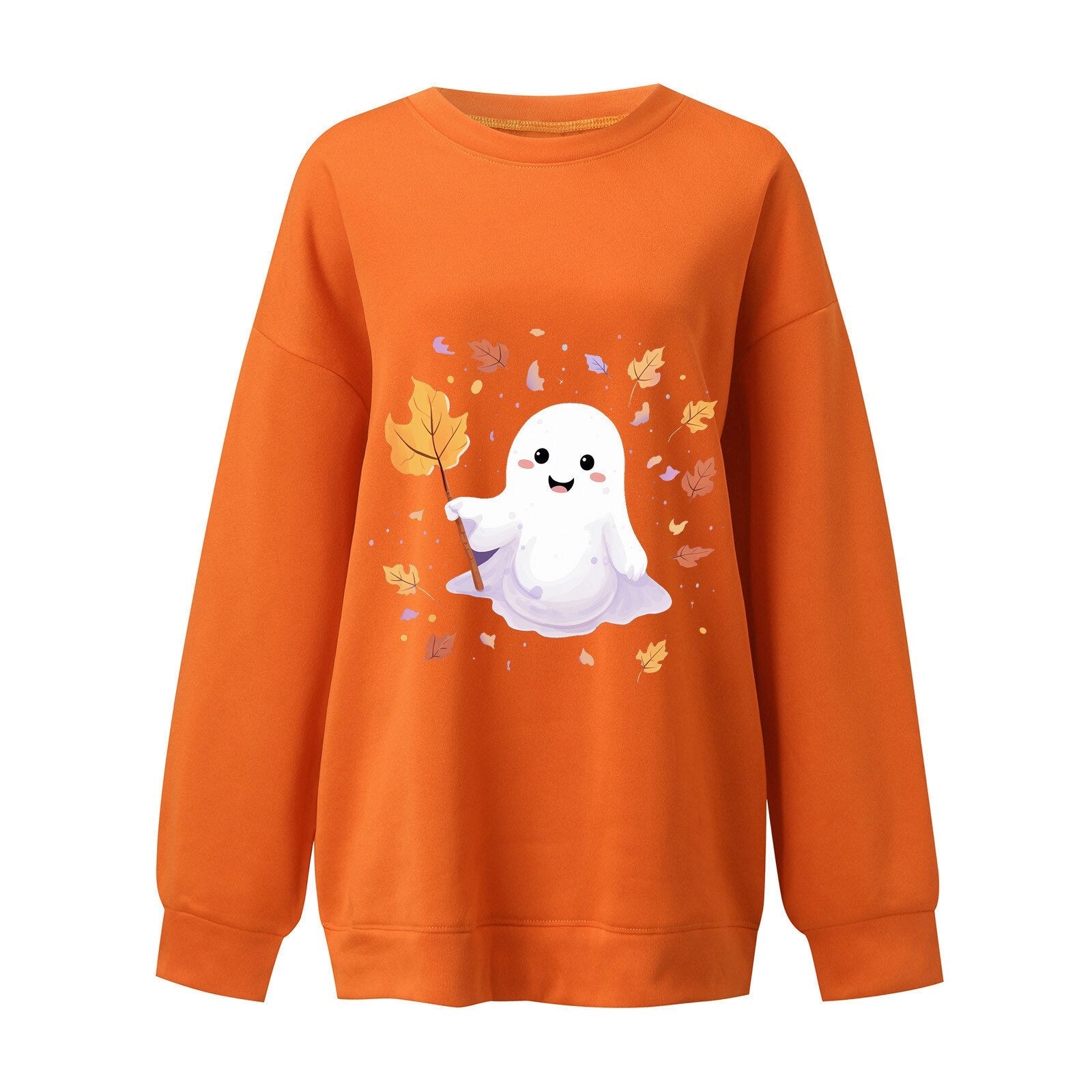 Casual Hoodless Sweatshirts Halloween Ghosts Sweatshirt Round Neck Sweater Long Sleeve Women's Sweatshirt Autumn Winter Moletom