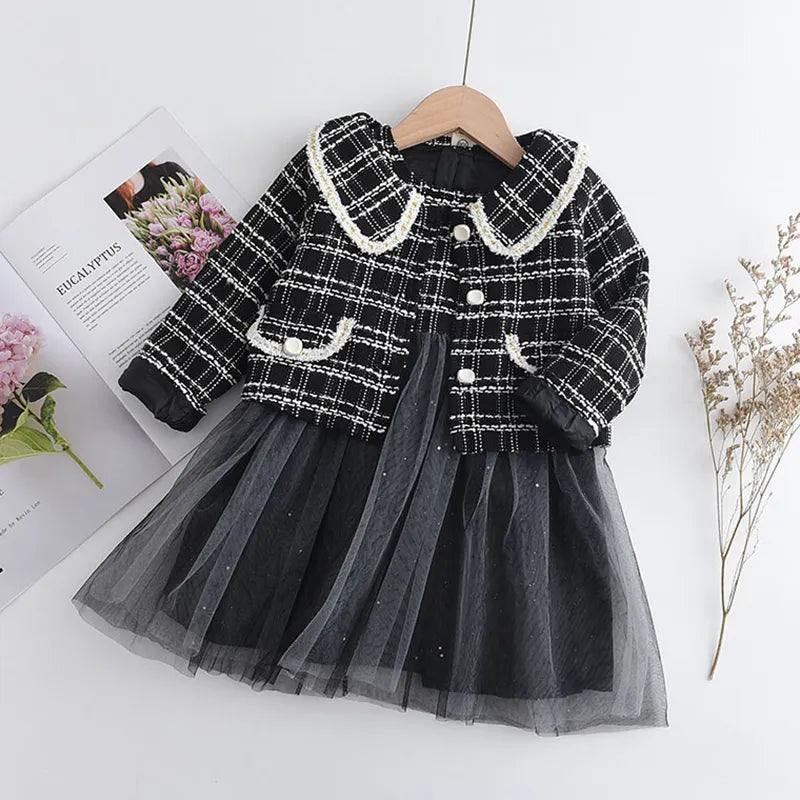 Leader Fashion Kids Girls Princess 2pcs Clothes Set Autumn Winter Children Coat Outwear+Skirts Vintage Outfits Suit 2-12Y AH9121Black