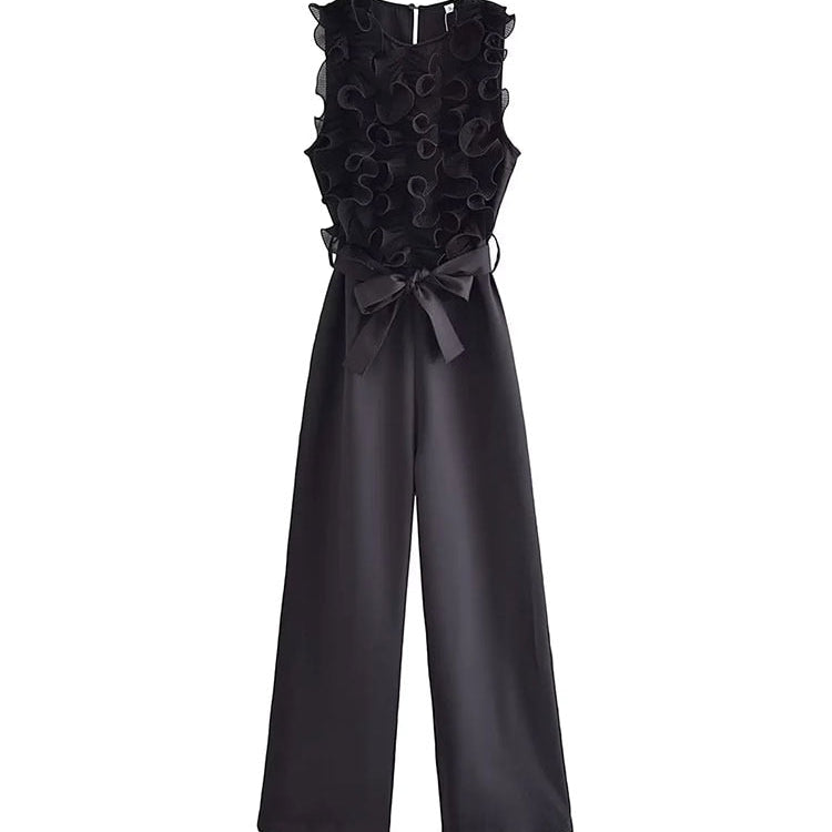 TRAF New Summer Women Elegant Solid Ruffle Sexy White Jumpsuits Fashion Long Jumpsuit with Belt