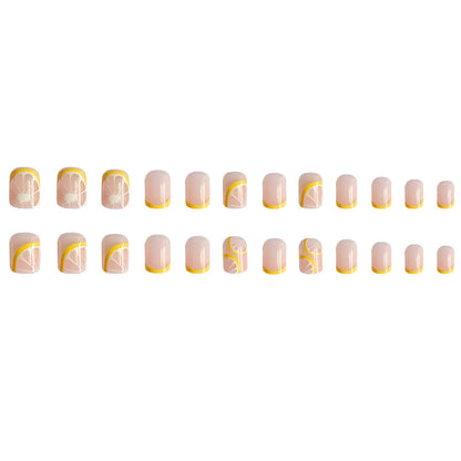 24pcs Lemon Short Wear Tips Nail False Patch Press on Nails Supplies for Professionals Artifical Fake Nails Faux Ongles Uñas