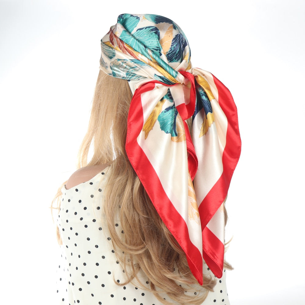 Silk Scarves Luxury Brand Spring Summer Women Head/Hair Scarf 90X90cm Fashion Hijab Bandana Cheveux Foulard Femme BK50-31 90X90CM