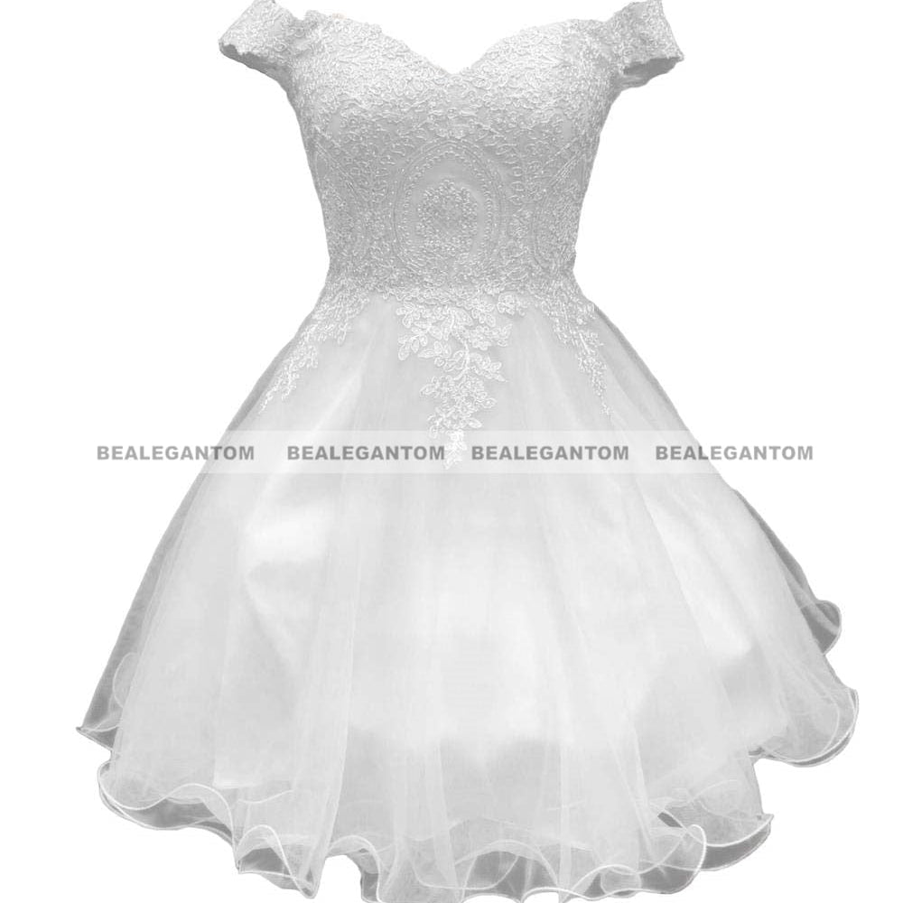 Bealegantom A Line Lace Off Shoulder Short Homecoming Dresse Appliques Crystal Beaded Mini Formal Prom Graudation Party Gowns