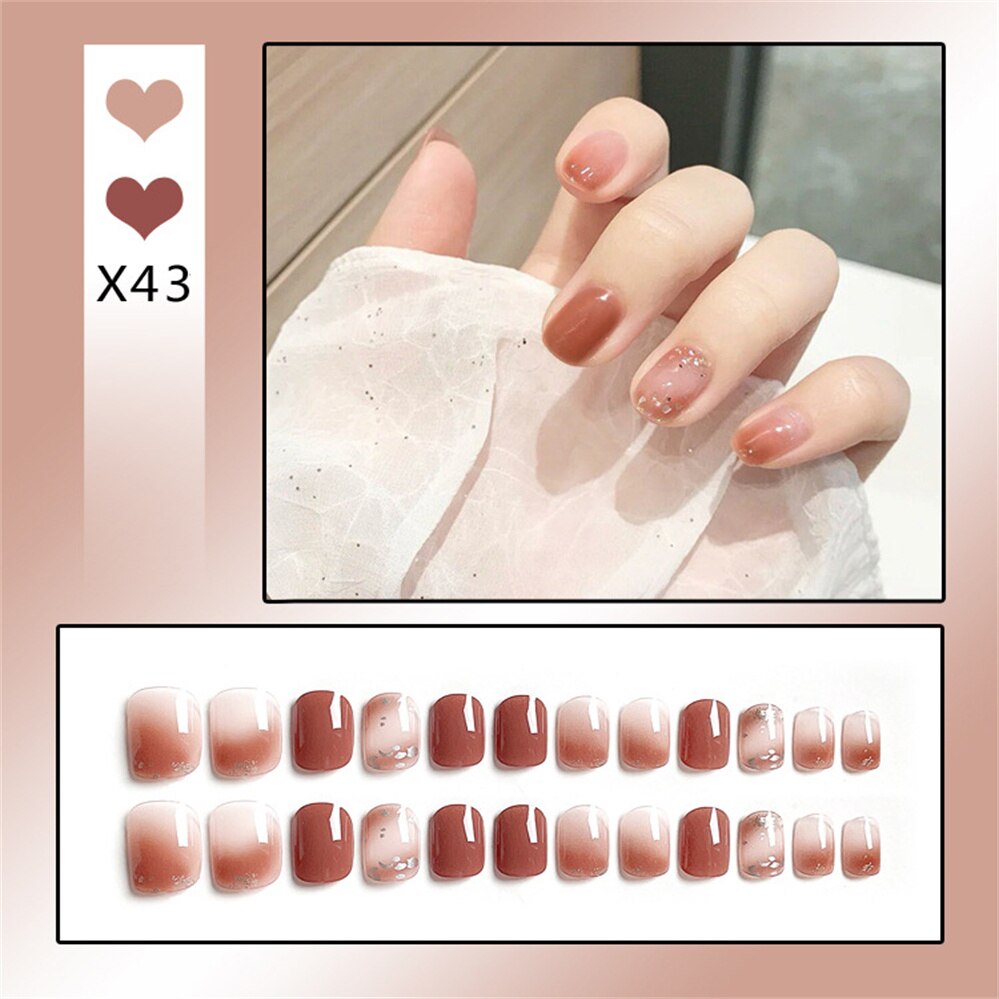 24Ps Childlike Fake Nails With Glue Cute Kawaii Personality Stick On Nails False Girls Short Press On Nail Art DIY Manicure Tool Nails With Glue X43