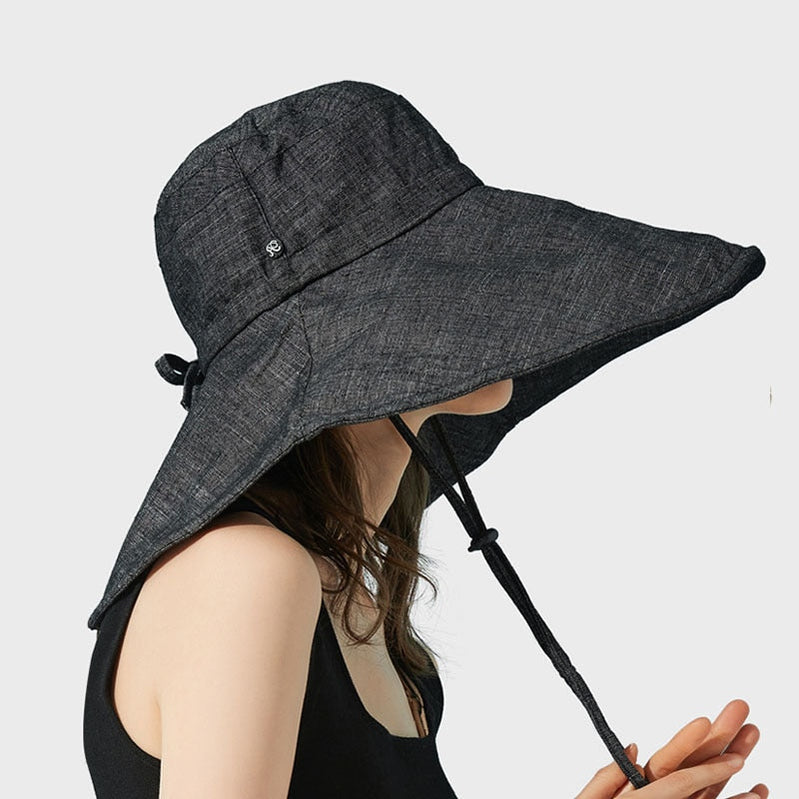 Wide Brim 18cm Linen Sun Hats for Women Uv Protection UPF 50+ Sunshade Foldable Bucket Hat Beach Outing Panama