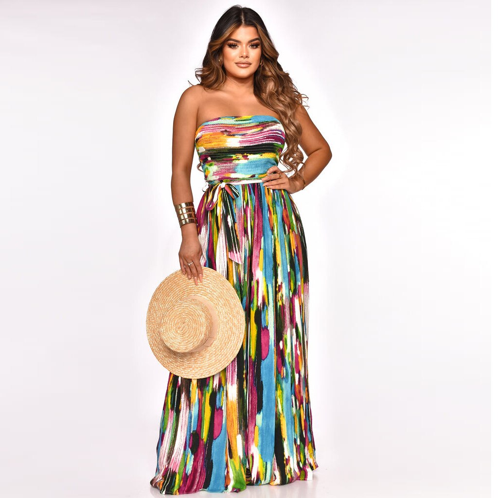 Sexy Tube Jumpsuits One Piece Rompers Women Summer Vacation Clothes Elegant Bodycon Wide Leg Pant Sleeveless Jumpsuit Colorful