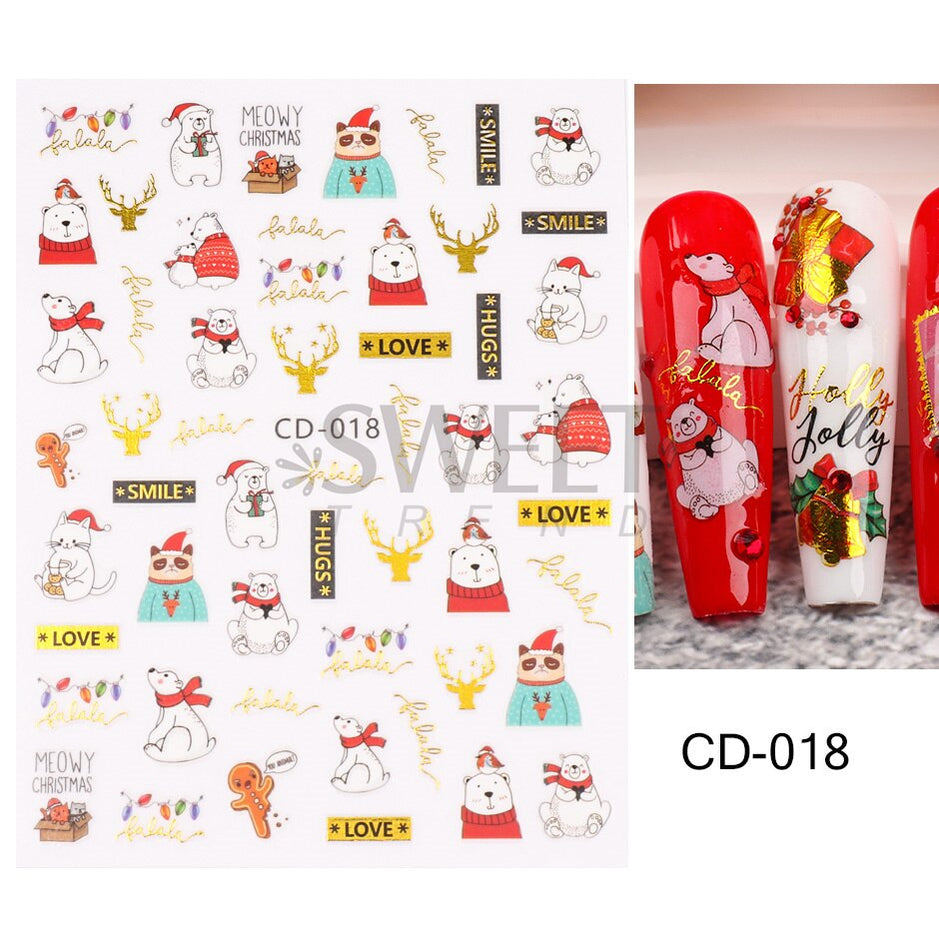 Snow Bird Winter Autumn Nail Art Stickers Maple Leaf Cotton Flower Fall Design Line Adhesive Sliders Manicure Decoration JINO-48 CD-018