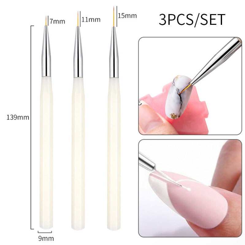3Pcs French Stripe Nail Art Liner Brush Set 3D Tips Line Stripes DIY Drawing Pen UV Gel Brushes Painting Pen Manicure Tools 231832