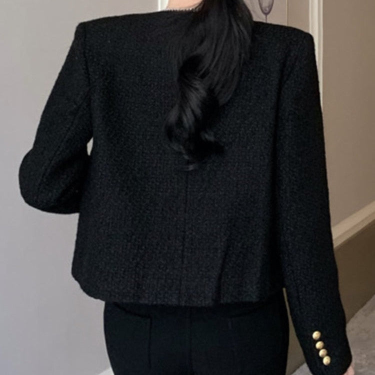 Fall Winter French Vintage Small Fragrant Tweed Jacket Coat Women Elegant Casual Woolen Short Coats Streetwear Outwear Crop Top
