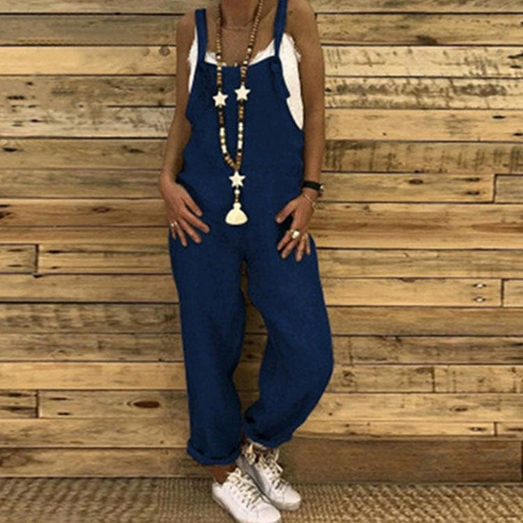 Women's jumpsuit 2023 Women Casual Hot Shot Onesie Spaghetti Strap Loose Romper Overalls Pocket Summer Fashion Jumpsuits Dark Blue