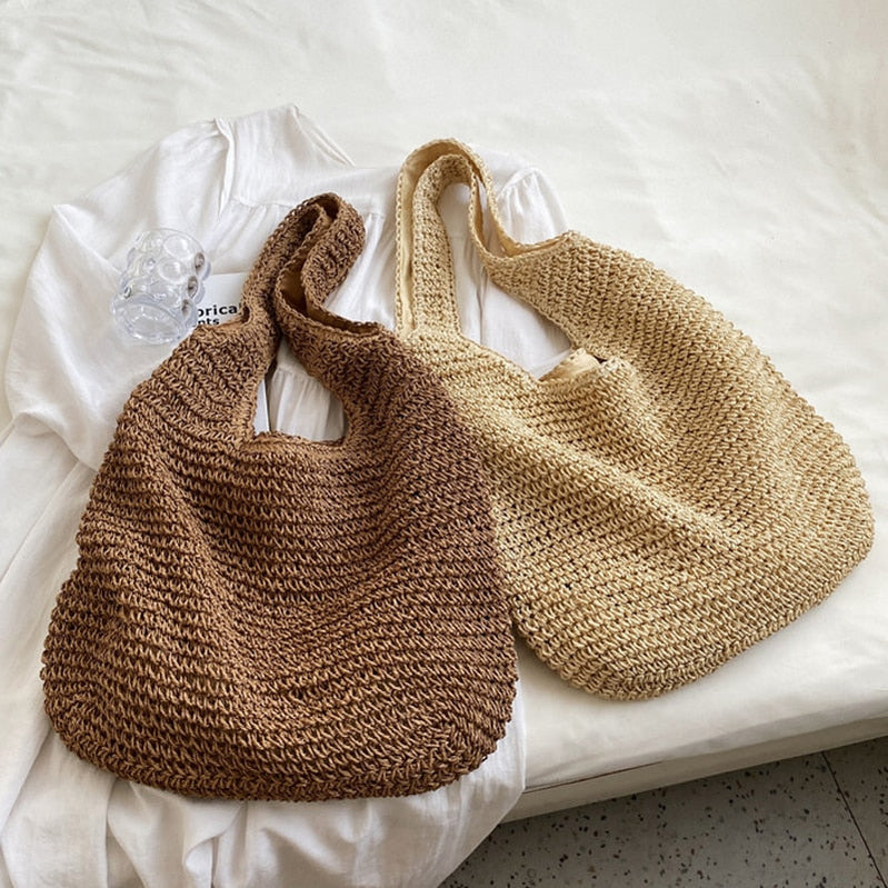 Women's Bag Soft Straw Bag Casual Long Woven Shoulder Bag Popular Light Travel Beach Bag