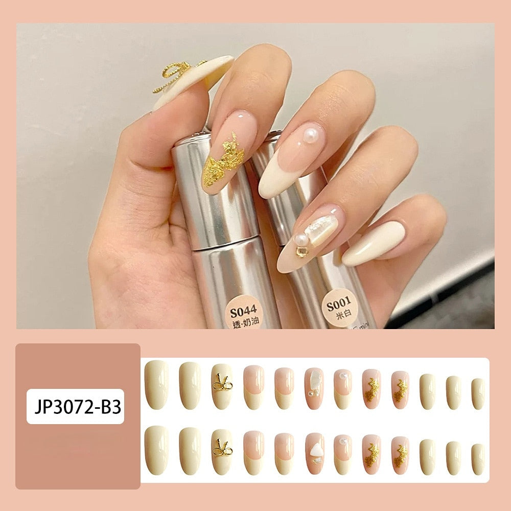 Sea Wave Carp Japanese Style Doodle False Nails Detachable Nude Pink Long Coffin Fake Nails with Glue Full Cover Press on Nails MT567JP3072B3