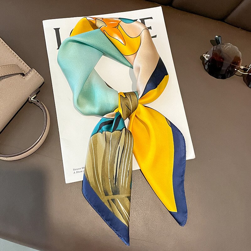 Fashion Hair Scarf for Women Headband Ribbon Satin Silk Square Scarves Lady Wrist Wrap Shawls Design Bandana Foulard W-177-8 70x70