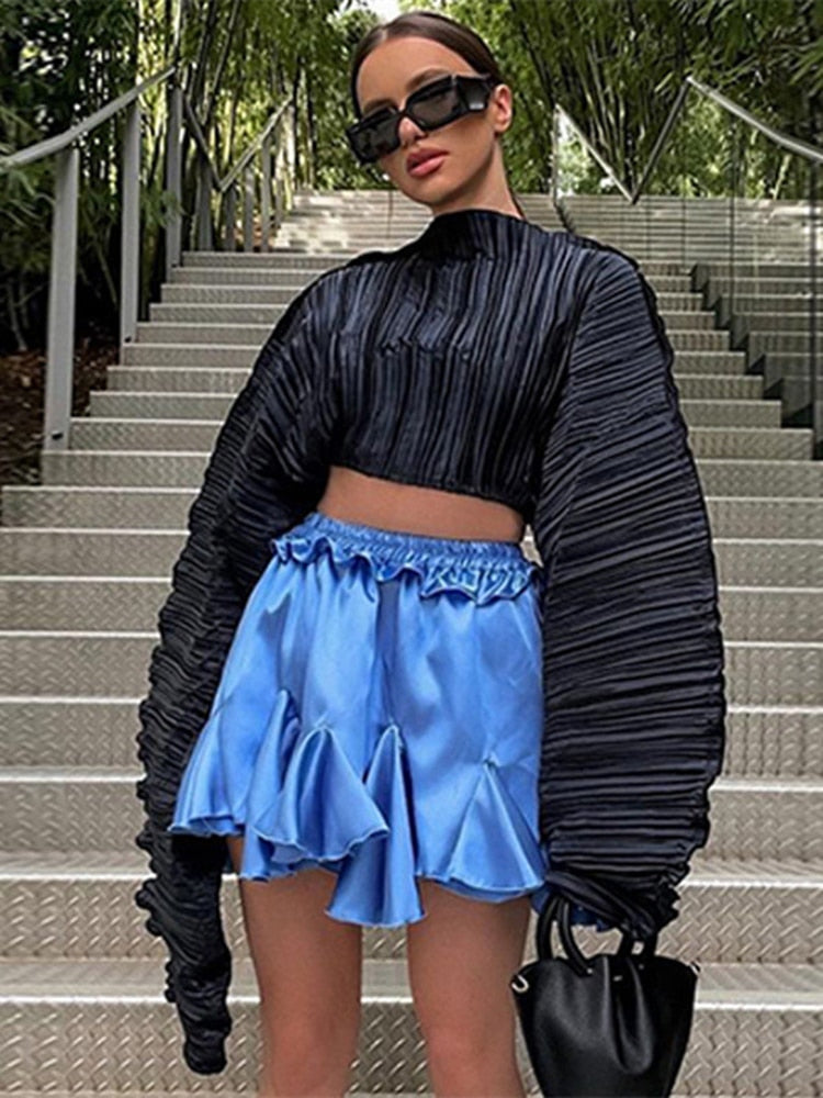 Spring Loose Soild Crop Tops For Women Long Sleeve Fashion Sweatshirts Female Sexy Black Green Casual T Shirts Sweatshirts black SHANGYI 23